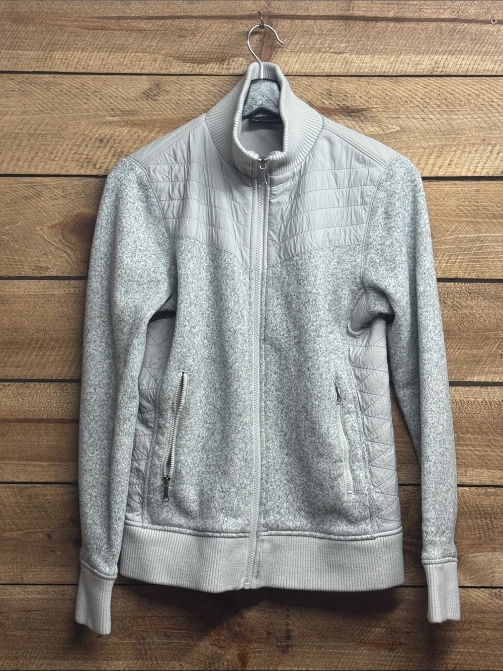 Marmot Light Gray Quilted-Panel Full-Zip Jacket